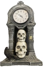 Large 25" LED Light Up Eyes Gothic Halloween Skull Mantel Clock Quartz Working