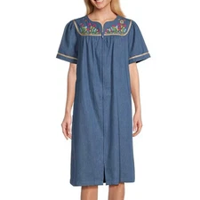 Go Softly Embroidered Bird & Floral Denim Patio Dress | Sz M, Mumu Caftan NEW!