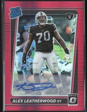 Alex Leatherwood RC 2021 Donruss Optic Rated Rookie Auto Red Hyper #266 Raiders