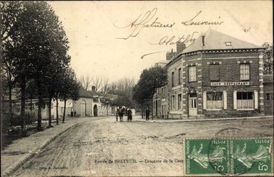 Ak Breteuil Oise, Descente de la Gare, Cafe Restaurant - 3275224
