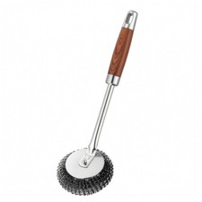 Kitchen Pot Brush Replaceable Head Wire Scouring Brush Wooden-Grain Handle