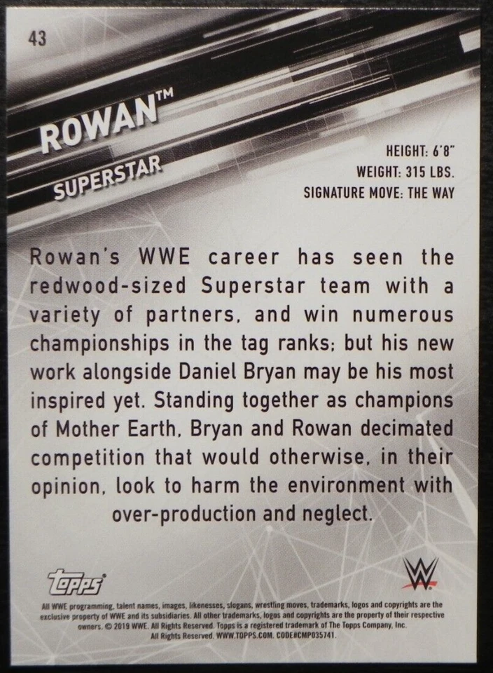 2019 Topps WWE Smackdown Live Superstar #43 Rowan Redbeard - Image 2 of 2