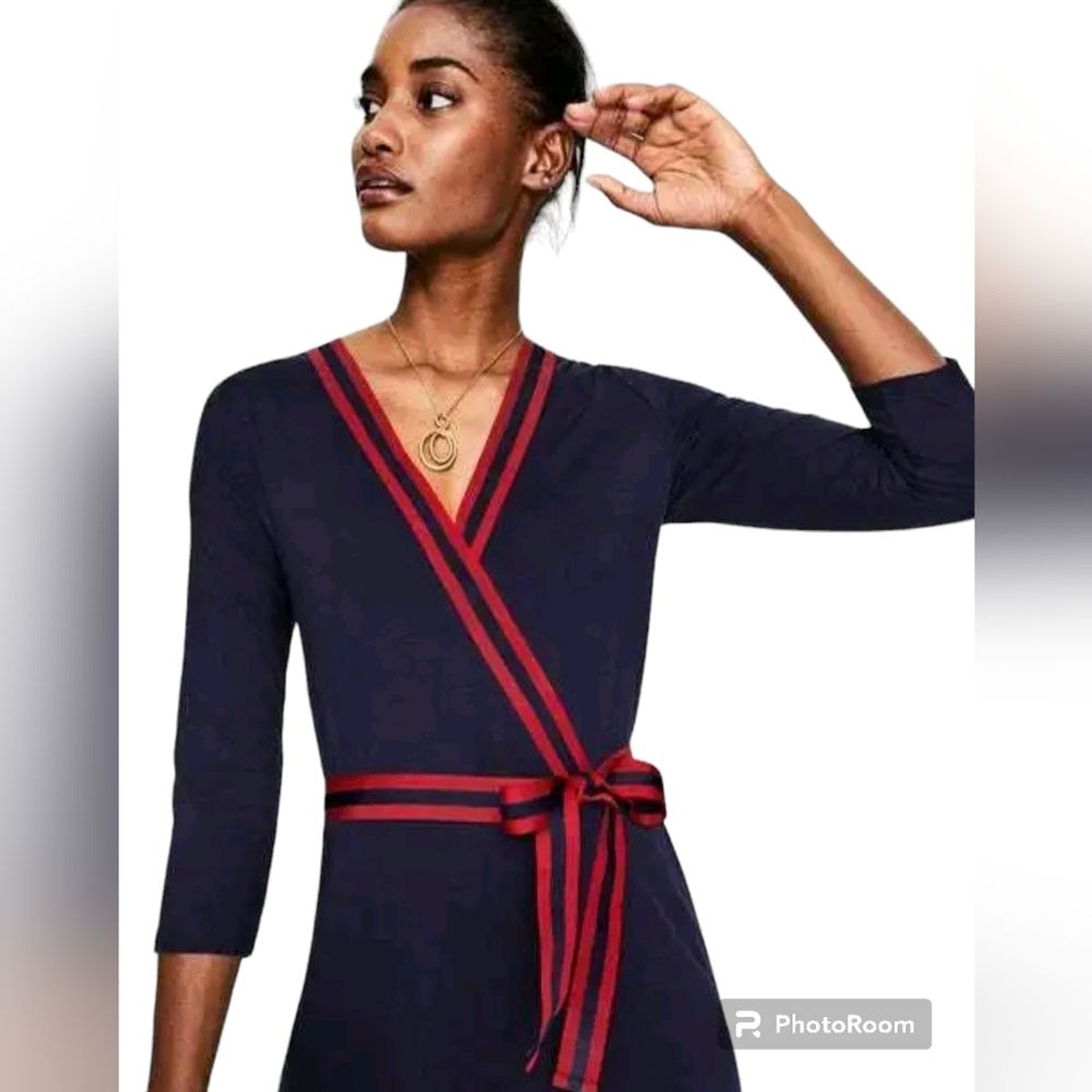 Boden Womens Isla Jersey Knit Wrap Jumpsuit UK 12R/US 8R Navy Blue Wide