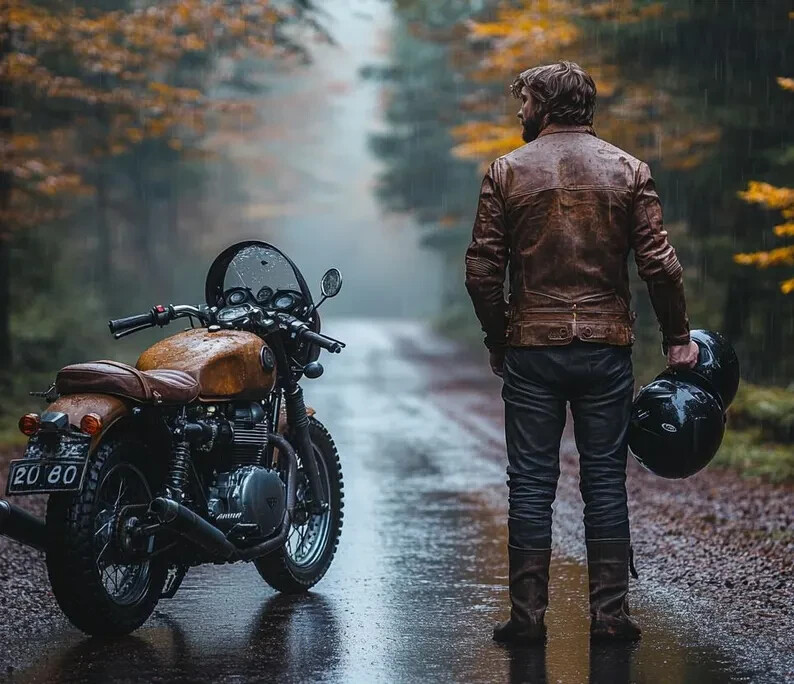 Men's Real Premium Retro Vintage Brown Distressed Stylish Biker