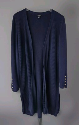Talbots Woman Petites Duster Cardigan Plus 2XP Dk Navy Blue Sleeve Buttons  Slits