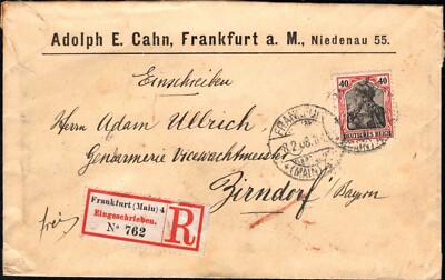 Dt. Ricca 1908 - 40 Pf. Peace Print, Ef Reko Lettera (#9378)