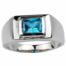 Artik Jewels Natural Blue Topaz 925 Sterling Silber Ring Herren AJ459