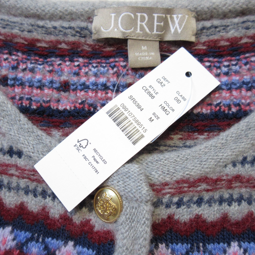 Neu mit Etikett J. Crew Fair Isle Damenjacke in HTHR Mediumgrau bunt gekochte Wollmischung M - Bild 4 von 5