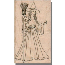 Mounted Rubber Stamp, Wicked Witch With Broom, Halloween,Woman,People,Oz, Spooky
