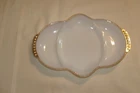 Vintage Fire King Oven Ware White Milk Glass Divided Dish With Gold Bead Trim