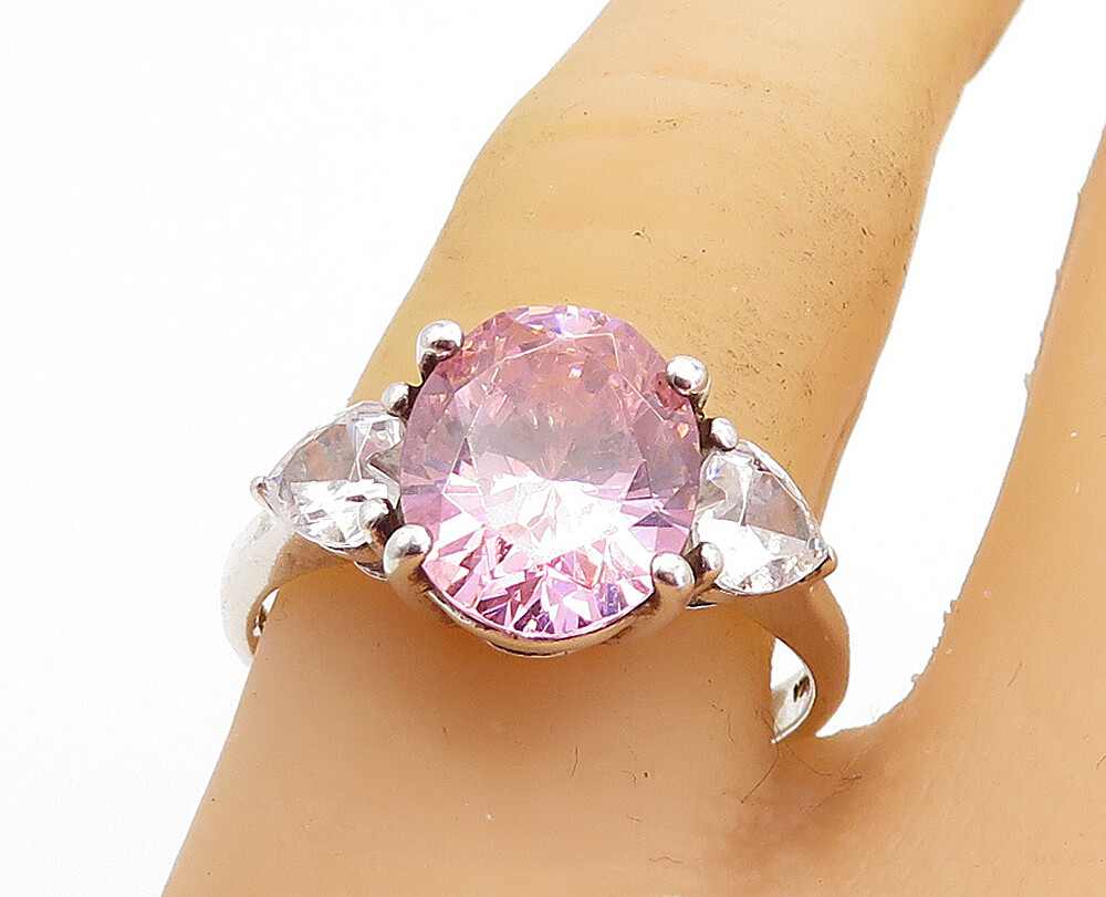 KOREA 925 Sterling Silver Vintage Pink Cubic Zirconia Band