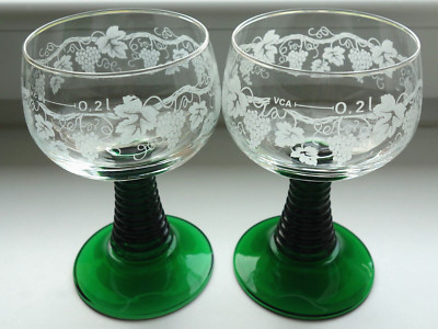 2x Weinglas Römer 0,2 l Luminarc France Weinlaub Fuß grün Neuzustand mehr da