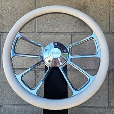 14 Billet 4 Spoke Steering Wheel W White Vinyl Wrap And Modern Gmc Horn 14 Billet 4 Spoke Steering Wheel W White Vinyl Wrap And Modern Gmc Horn