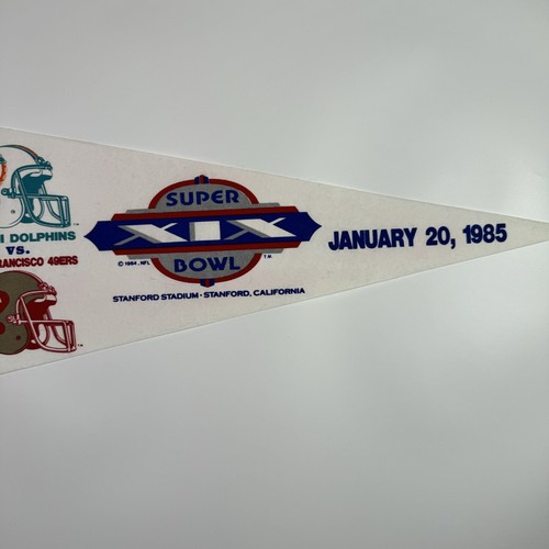 NFL Dolphins vs. 49ers Vintage 1985 Super Bowl XIX Team Logos Football Pennant - Picture 3 of 8