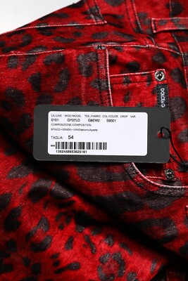 DOLCE & GABBANA Jeans Red Leopard Print Cotton Skinny Denim IT54