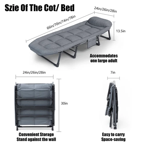66in Adults Folding Sleeping Cot Guest Bed Heavy Duty Portable Cots Camping - Picture 7 of 15