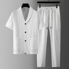 Summer Men's 2 Piece Sets Spring Summer Casual Short Sleeve Shirts Pants Outfits
