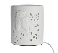 Gilde Porzellan Lampe Ellipse Eulenpaar 20 Cm Fensterlampe Dekolampe 32276