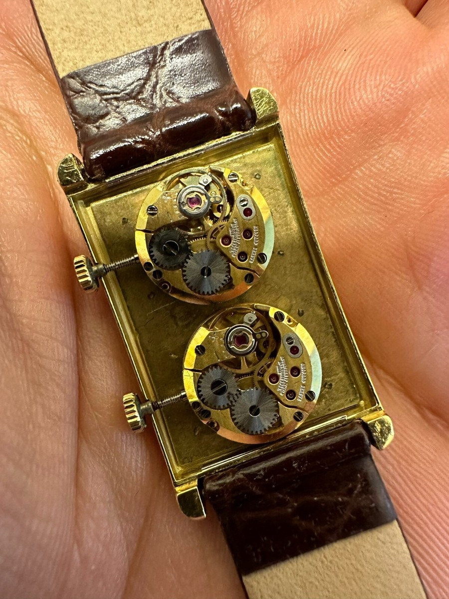 Vintage 18k Gold L.U.C Chopard Dual Time Zone 22mm Rectangular  