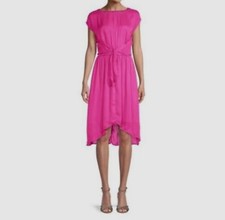 $175 Michael Kors Women's Pink Sheer Striped Grommet Self-Tie Dress Size L