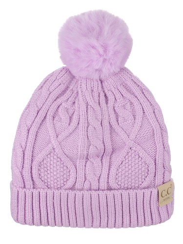C.C Kids' Cable Knit Soft Single or Double Pom Fuzzy Lined Cuff CC Beanie - Picture 60 of 87