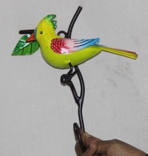 Iron Green Sparrow Bird Left Side Pose Shape Wall Hanging Door Coat/Key Hanger