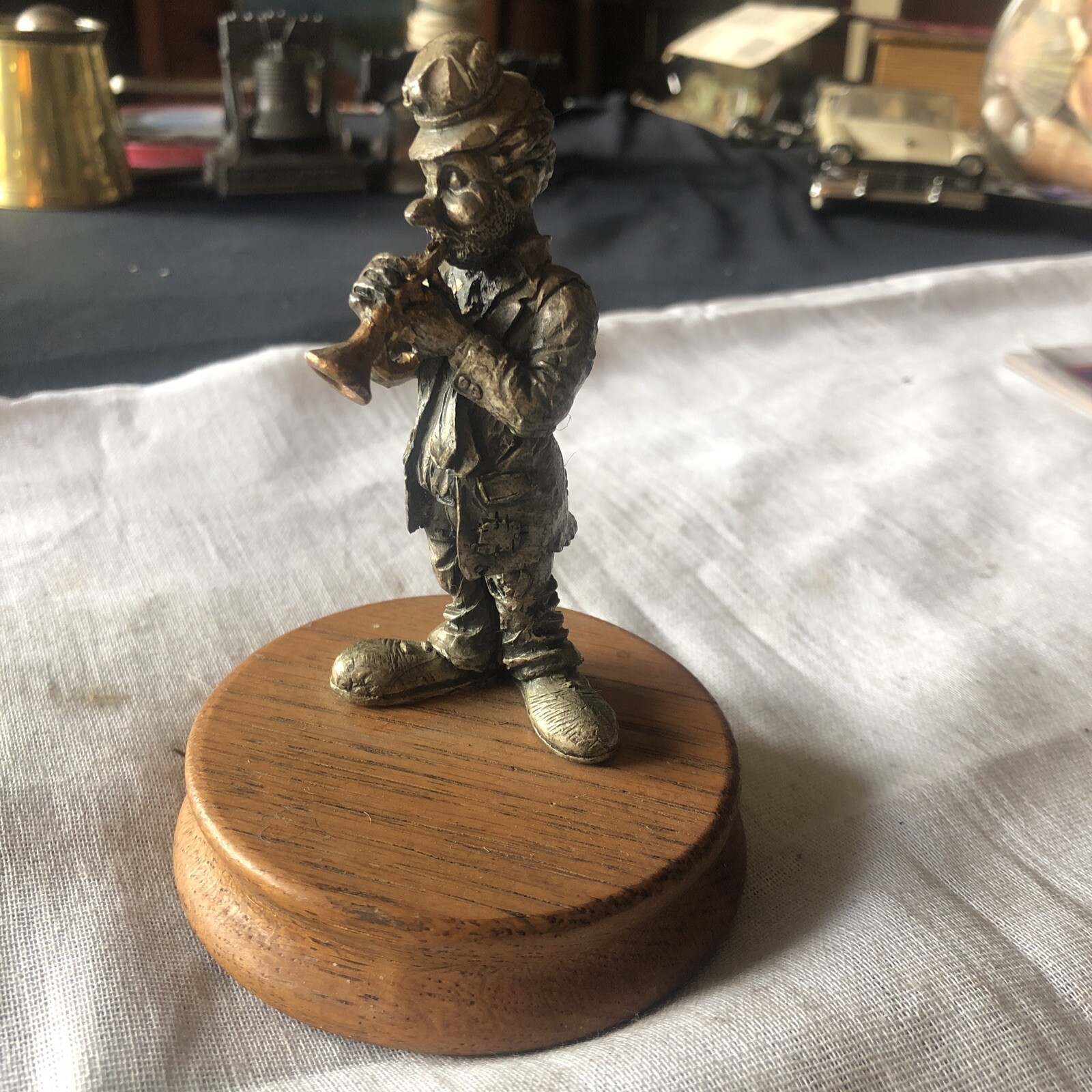 Vintage Figurine Ron Lee Hobo Band Pewter Clown Playing Trumpet
