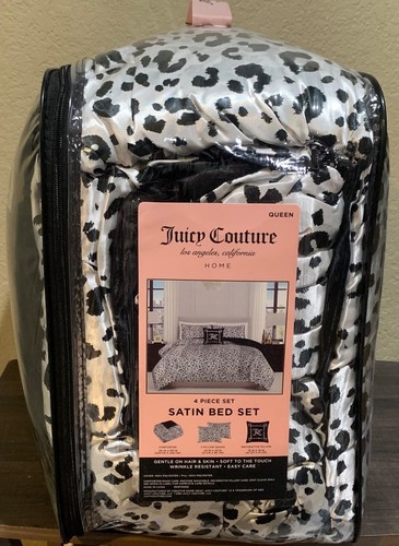 Juicy Couture Grey/Black Leopard Print Satin QUEEN 4p Set Comforter,Shams,Pillow - Picture 4 of 9