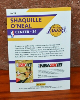 BASKETBALL CARD NBA HOOPS NBA 2K18 SHAQUILLE SHAQ O'NEAL LAKERS