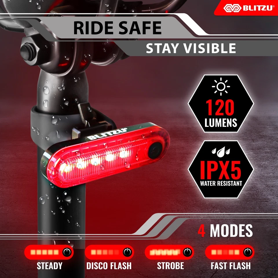 BLITZU Gator 1200 Lumen Bike Light Set Front & Back USB-C Rechargeable Bright - Image 3 of 4