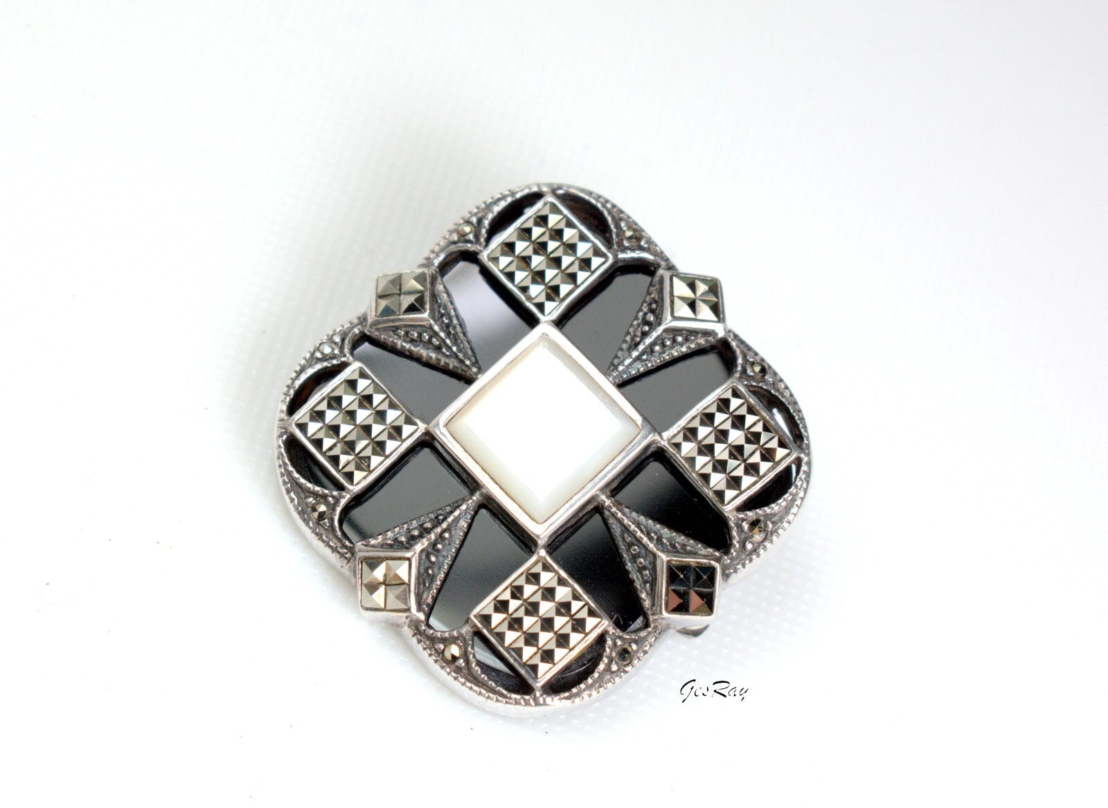 Art Deco Sterling Silver Onyx Brooch Pin Marcasite, Art Deco Jewelry eBay