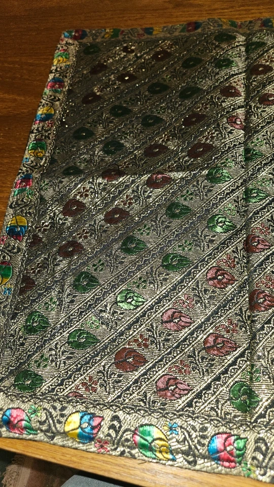 Rare Vintage Oriental Silk Handmade Table Mat Duo - Image 3 of 4
