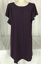 WOMENS M KENSIE ABOVE-THE-KNEE RUFFLE SHORT SLEEVE ZIP-BACK SHIFT DRESS, PURPLE