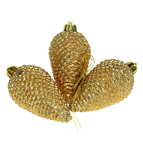 Weihnachtsdeko: Hellgoldene Plastikzapfen 8Cm 6Er Set Zum HäNgen, 6 StüCk-image