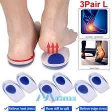 3 Pairs Heel Support Gel Silicone Cushion Orthotic Insole Plantar Care Heel Cups