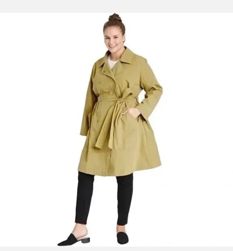 Ava Viv Women's Plus Size 3X Green Rain Coat Trench Coat, New