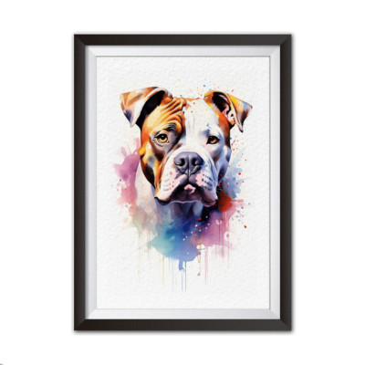 XL Bully Hund Geschenk Aquarell Stil A4 Digital Kunst Amerikanische Bulldogge Andenken