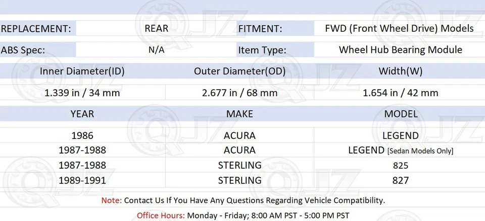 [TRASERO (cantidad 1)] Repuesto módulo de cojinete de rueda para Acura Legend 1986-1988 sedán Foto 2 de 4