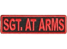SGT AT ARMS Red on Black 3.5" x 1" iron on patch (3188) Biker Vest Club Rank