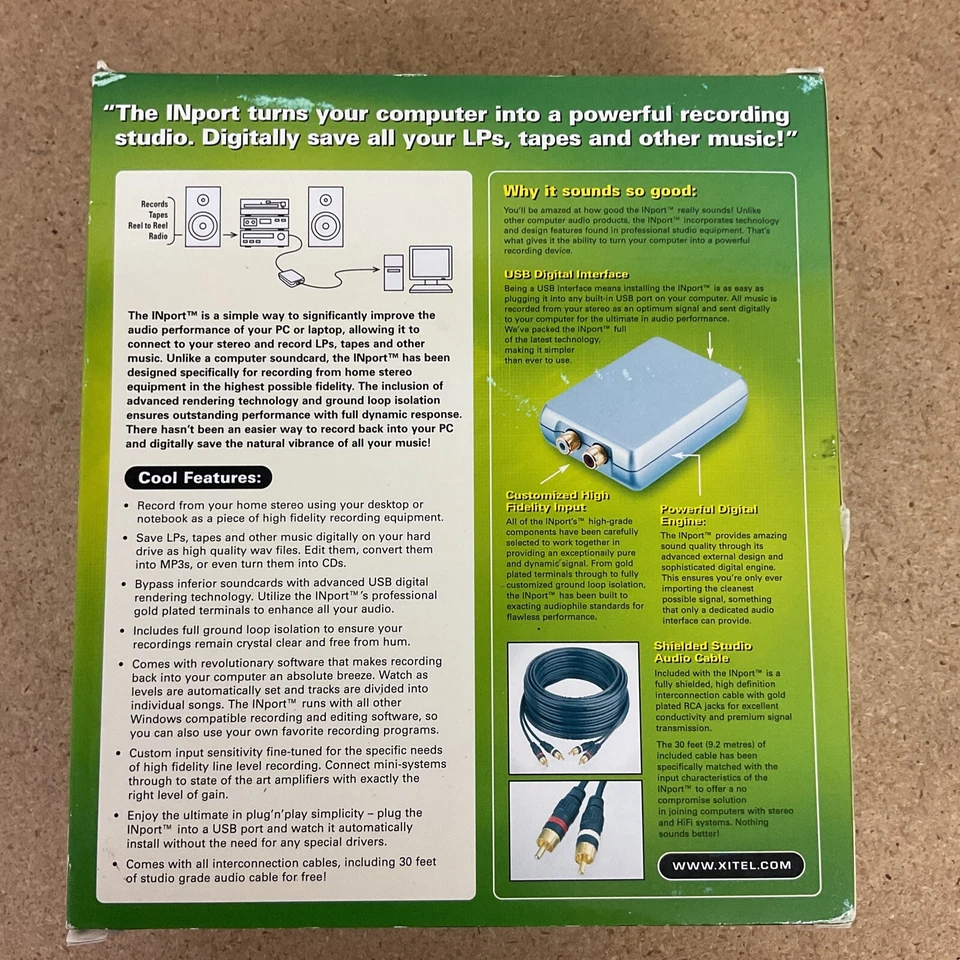 Xitel Inport Audio Recording Kit Import Tapes LP's CD's to Computer New Open Box - Image 2 of 2