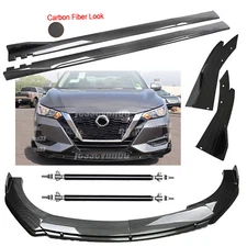 For Nissan Sentra Carbon Fiber Front Bumper Lip Body Kit Spoiler Side Skirt
