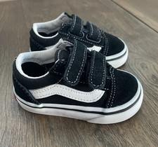 Vans Old Skool V Toddler Size 4.0 Black Hook Loop Canvas Suede Sneakers Shoes