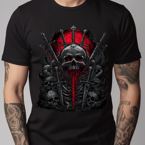Skull Tarot TEN OF SWORDS Shirt - Ten Bone Swords in Void Gothic Skeleton Art - Picture 4 of 4