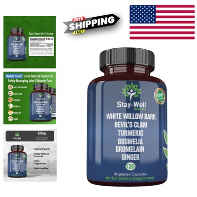 Expertly Crafted Herbal Pain Relief - White Willow Bark & More - 120ct Capsules