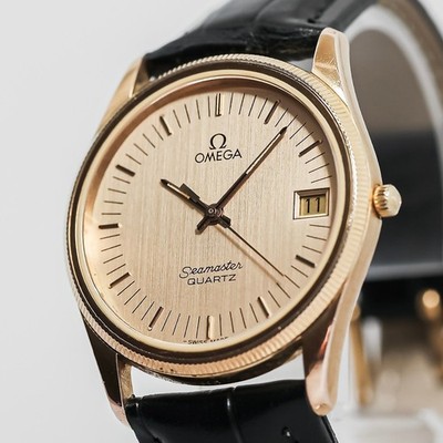 RARE Fluted Bezel *N MINT* Vintage OMEGA Seamaster Cal.1432 Quartz Gold 33mm Men