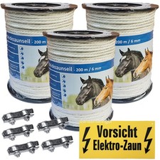 600m Weidezaunseil 6mm 6Niroleiter+3Kupfer +5 Seilverbinder+Warnschild Monofile