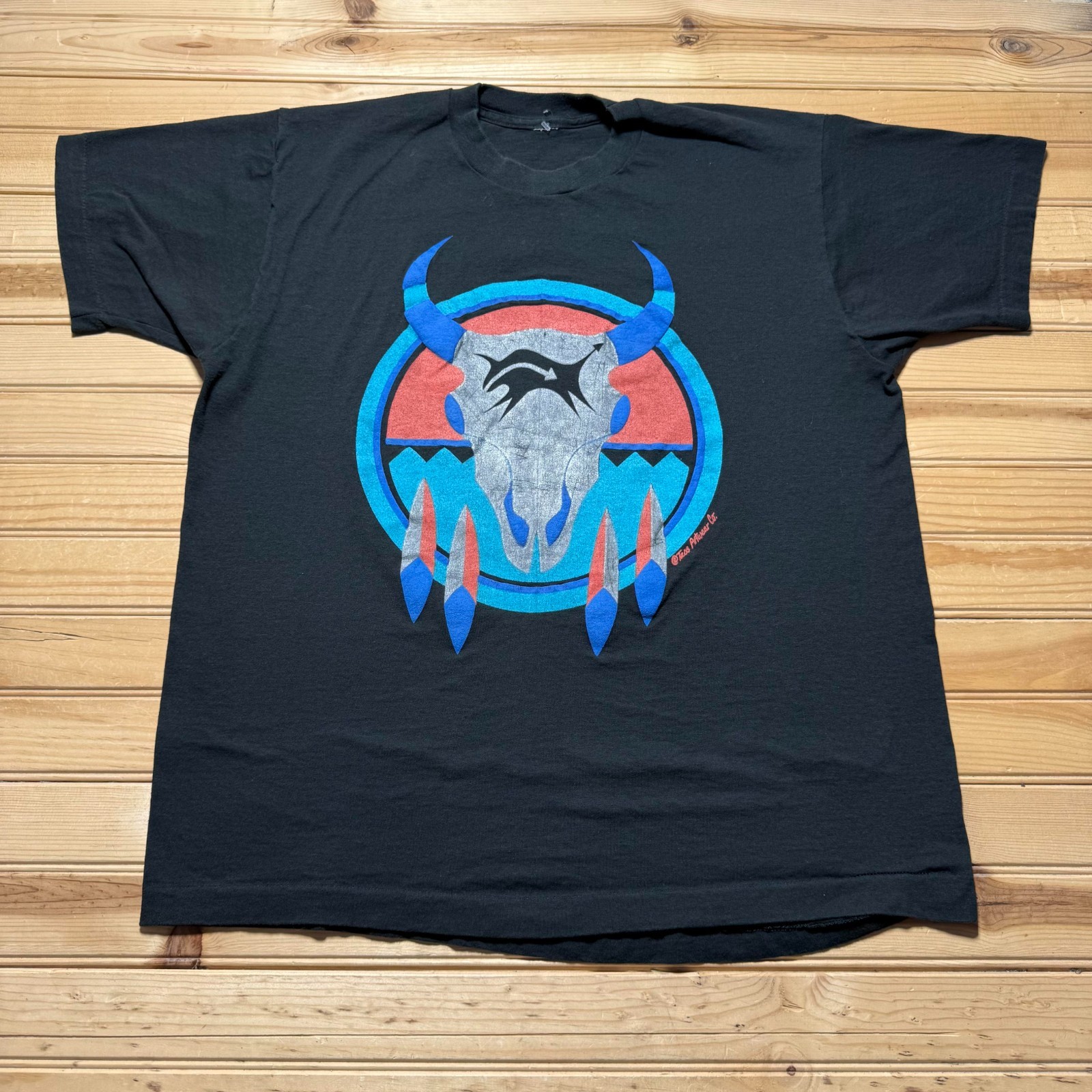 Vintage 90s Native American Art Longhorn Cattle Southwestern Graphic T-Shirt XL