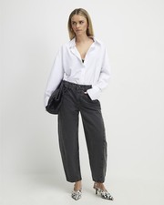 River Island Womens Denim Barrel Jeans in Black 10 Extra Short