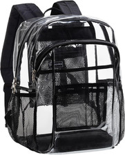 Heavy Duty Clear Backpack, Large Transparent Clear Bookbag, Black See through