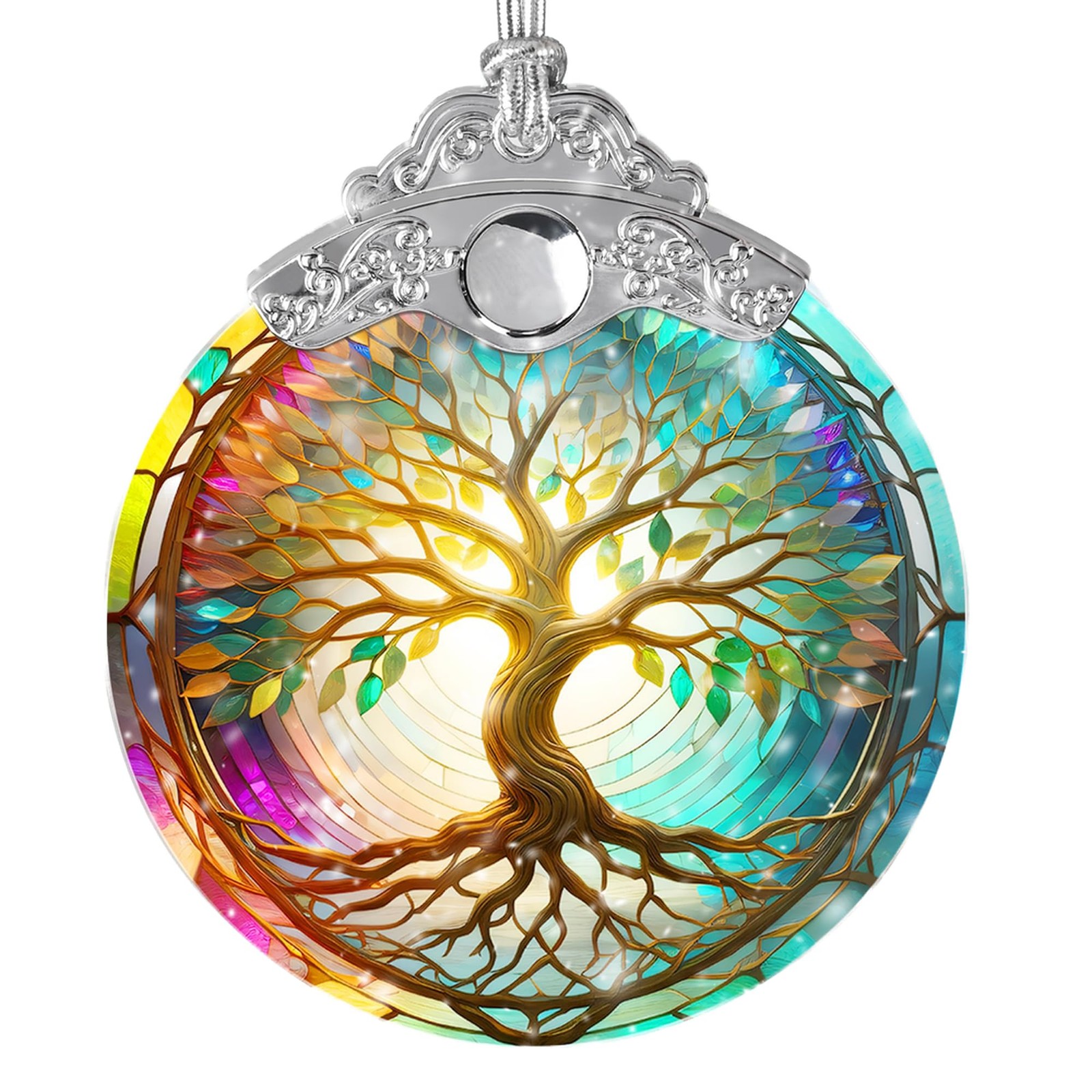 Tree of Life Suncatcher - Stained Glass Window Hanging, Christmas Ornament, H...